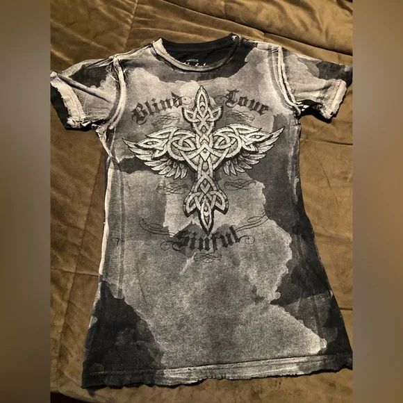Sinful brand, size medium, 100% cotton, black and gray tee - Picture 1 of 8